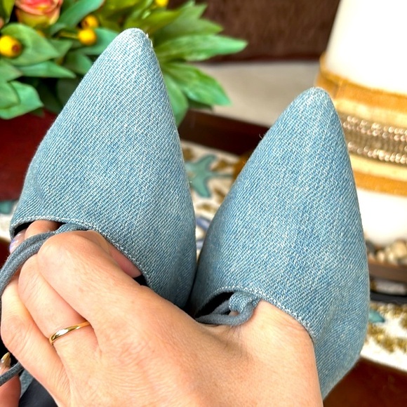 G By Guess Blue Denim Jean Lace Up Heels Y2K Strappy Back Zipper Closure - Picture 8 of 14